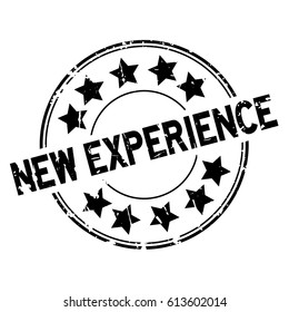 Grunge black new experience with star icon round rubber seal stamp on white background