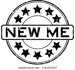 Grunge black new me word with star icon round rubber seal stamp on white background