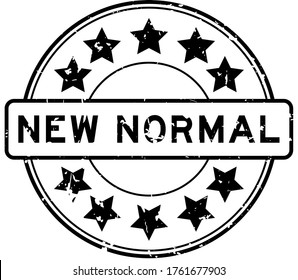 Grunar negro nueva palabra normal con icono de estrella sello de sello de goma redondo sobre fondo blanco
