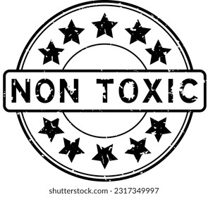 Grunge black non toxic word with star icon round rubber seal stamp on white background