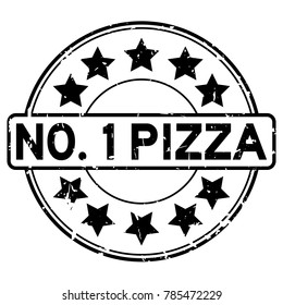 Grunge black number one pizza with star icon round rubber seal stamp on white background