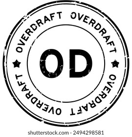 Grunge black OD overdraft word round rubber seal stamp on white background