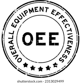 Grunge black OEE overall equipment effectiveness word round rubber seal stamp on white background