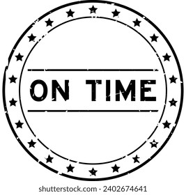 Grunge black on time word round rubber seal stamp on white background