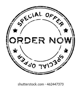 Grunge black order now and special offer rubber stamp