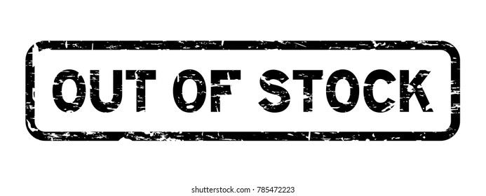 Grunge black out of stock square rubber seal stamp on white background