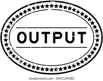 Grunge black output word oval rubber seal stamp on white background