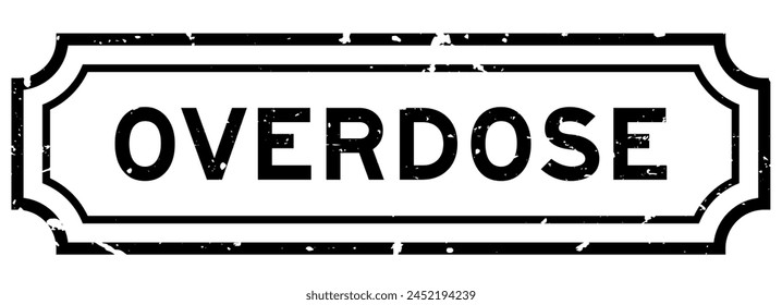 Grunge schwarz Überdosis Wort quadratischer Gummistempel auf weißem Hintergrund 