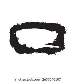 Grunge black paint brush stroke frame. Abstract rectangular black brush stroke frame with rough, textured edges on white background, ideal for graphic design and layouts