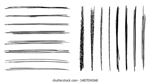 Grunge black paint lines set