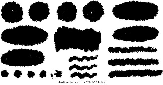 Grunge black paint stains. Vector set of hand drawn elements, minimalism, scandinavian style, graphics, brush strokes, ink, texture