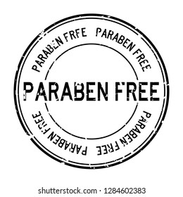 Grunge black paraben free word round rubber seal stamp on white background