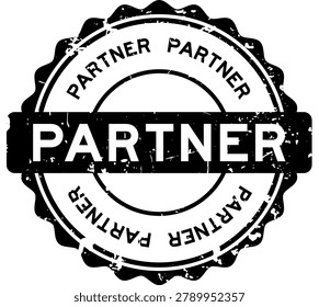 Grunge black partner word round seal stamp on white background