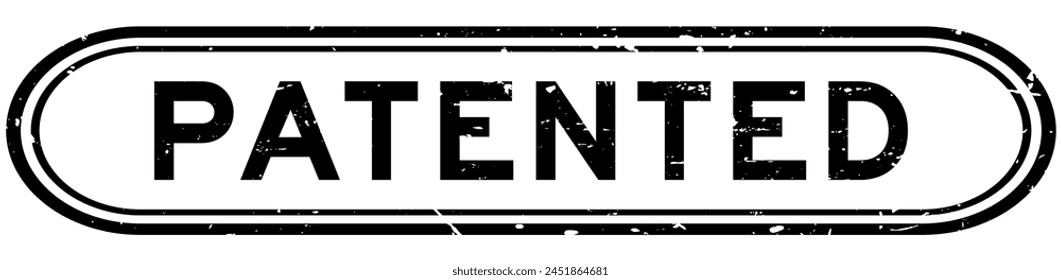 Grunge black patented word rubber seal stamp on white background