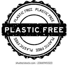 Grunge black plastic free word round rubber seal stamp on white background