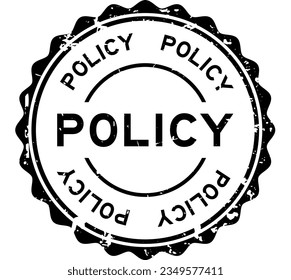 Grunge black policy word round rubber seal stamp on white background