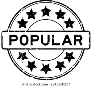 Grunge black popular word with star icon round rubber seal stamp on white background