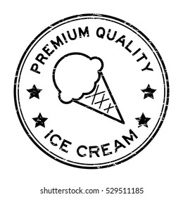 Grunge black premium quality ice cream round rubber stamp