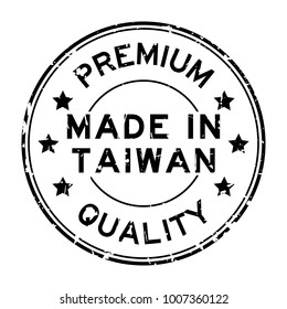 Grunge black premium quality made in Taiwan round rubber seal stamp on white background