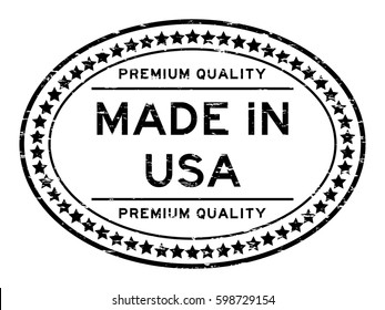 Grunge black premium quality made in USA oval rubber seal stamp on white background