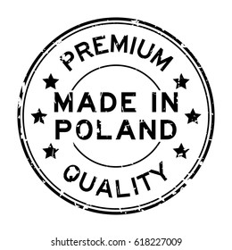 Grunge black premium quality made in Poland round rubber seal stamp on white background