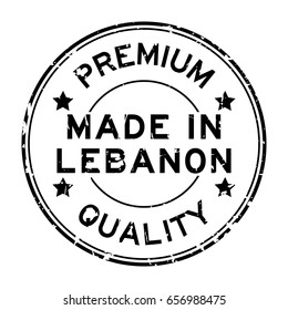Grunge black premium quality made in Lebanon round rubber seal stamp on white background
