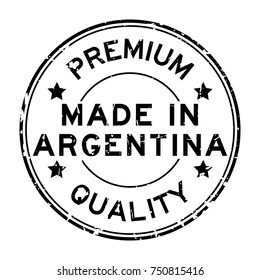 Grunge black premium quality made in Argentina round rubber seal stamp on white background