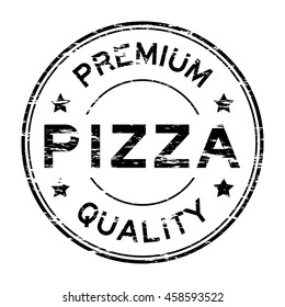 Grunge black premium quality and pizza rubber stamp