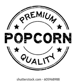 Grunge black premium quality popcorn round rubber seal stamp on white background