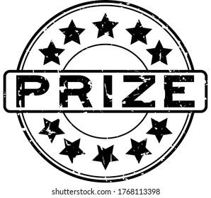 Grunge black prize word round rubber seal stamp on white background