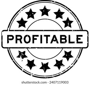 Grunge black profitable word with star icon round rubber seal stamp on white background