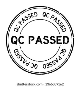Grunge black QC passed word round rubber seal stamp on white background