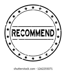 Grunge black recommend word with star icon round rubber seal stamp on white background