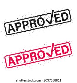 Grunge black and red approved square rubber seal stamp on white background