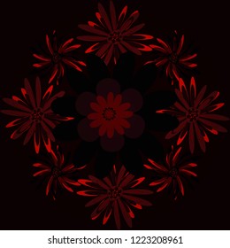 Grunge black, red and brown background. Abstract seamless design. Vector floral pattern with abstract flowers. Textile print for bed linen, jacket, package design, fabric and fashion concepts.