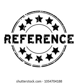 Grunge black reference word with star icon round rubber seal stamp on white background