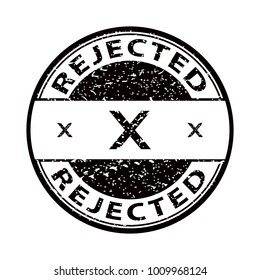 Grunge black rejected round rubber seal stamp on white background