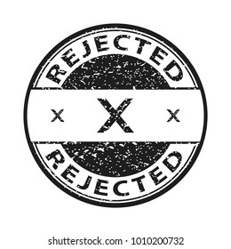 Grunge black rejected round rubber seal stamp on white background