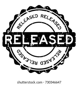 Grunge black released round rubber seal stamp on white background