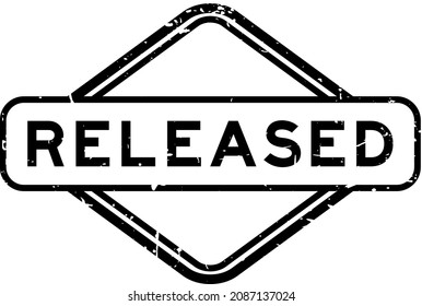 Grunge black released word rubber square seal stamp on white background