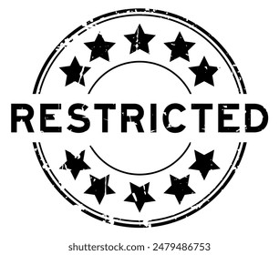 Grunge black restricted word with star icon round rubber seal stamp on white background