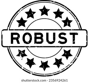 Grunge black robust word with star icon round rubber seal stamp on white background