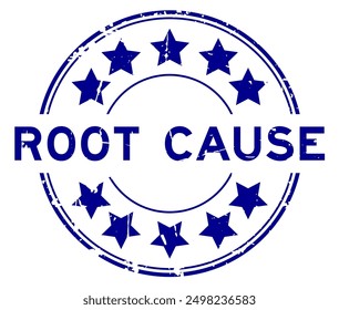 Grunge black root cause word with star icon round rubber seal stamp on white background
