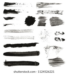 Grunge black rough brush strokes set. Set of black paint, ink brush strokes and lines. Abstract brush rough black, illustration of stroke brush collection