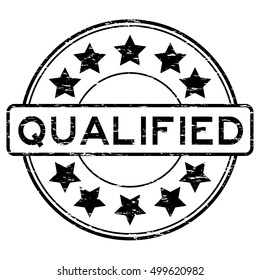 Grunge black round qualified with star rubber stamp