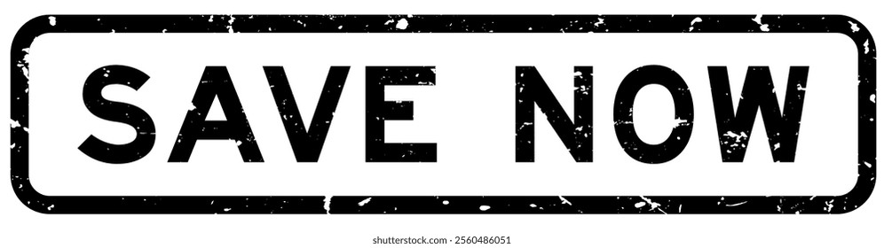 Grunge black save now word rubber square seal stamp on white background