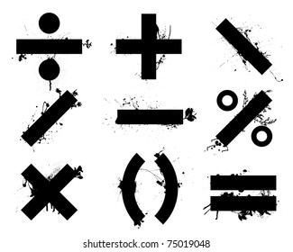 Grunge black school math symbols or icons with floral elements