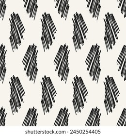 Grunge black scribble strokes. Hand drawn seamless pattern. Abstract background with linear texutre. Modern bold hatching.