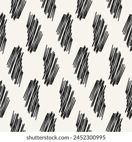 Grunge black scribble strokes. Hand drawn seamless pattern. Abstract background with linear texutre. Modern bold hatching.