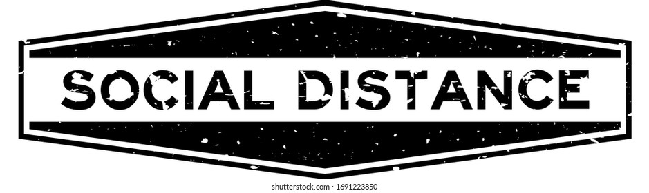 Grunge black social distance word hexagon rubber seal stamp on white background